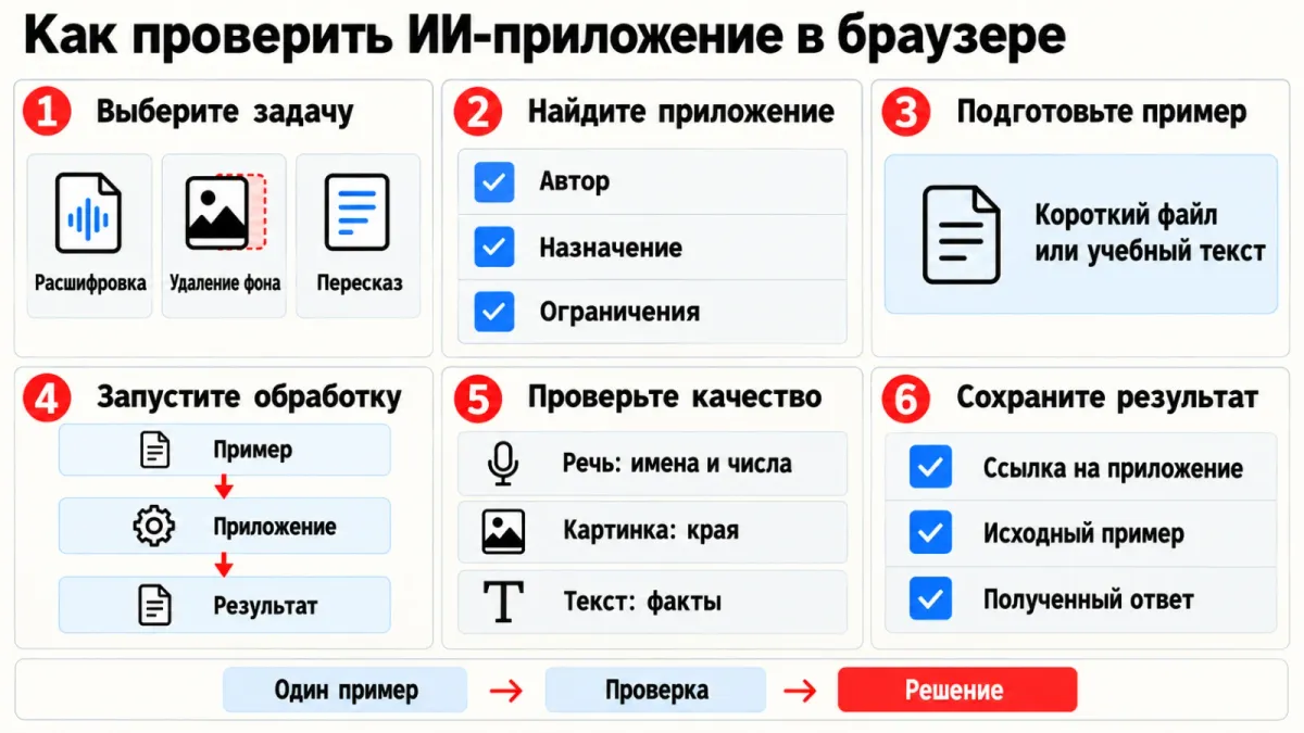 Первый запуск: от выбора задачи к проверке результата.