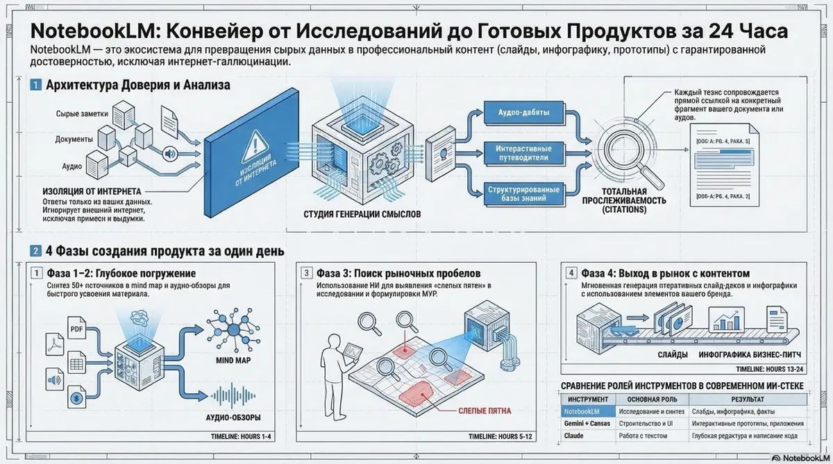 Пример инфографики NotebookLM, сделанной по этой статье. 