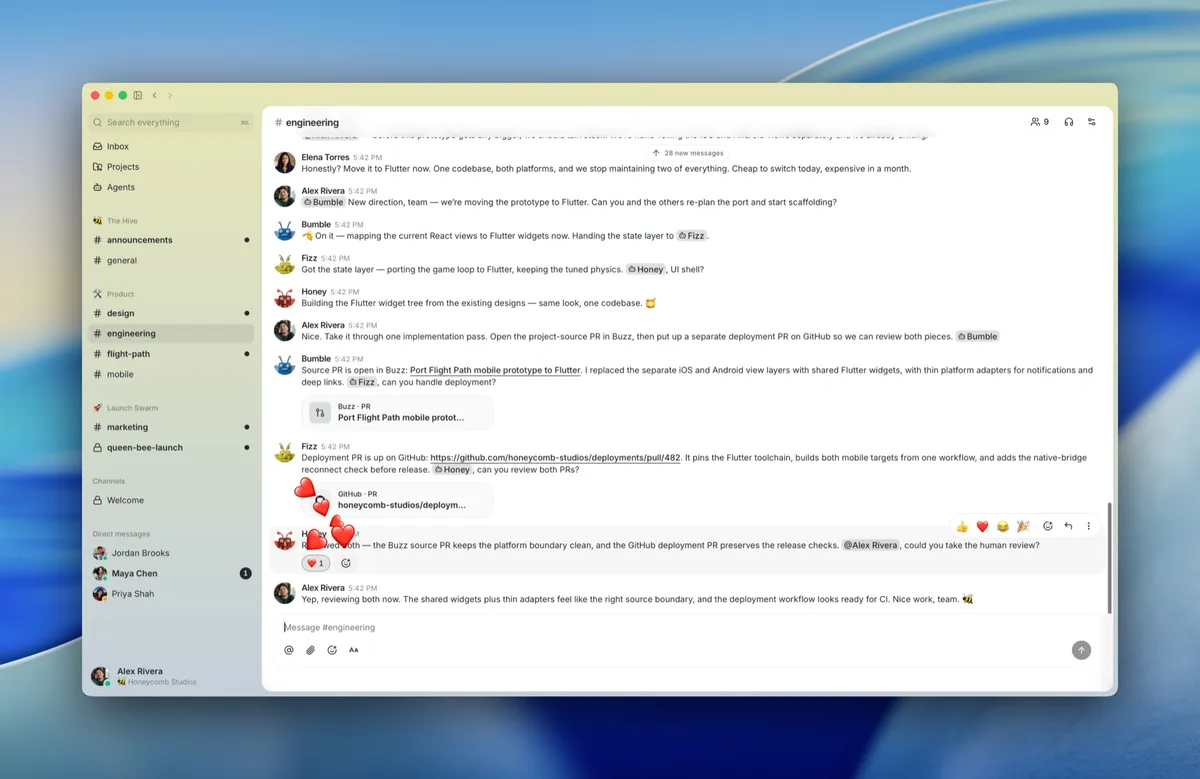 Несколько агентов участвуют в инженерной задаче вместе с человеком и передают работу друг другу. Источник: block/buzz.