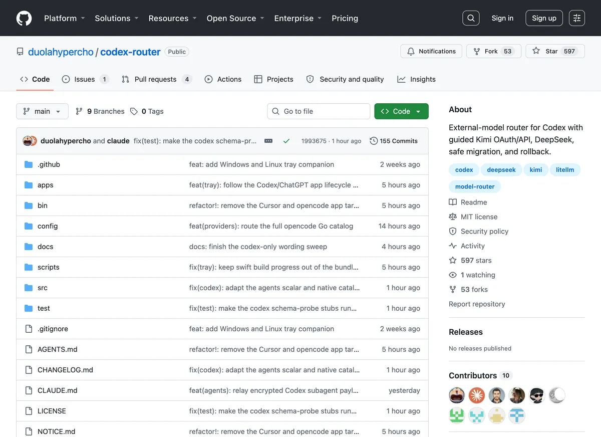 Страница репозитория Codex Router на GitHub.