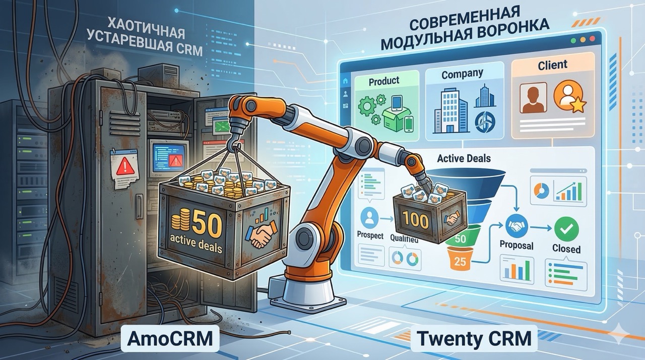 Переезд с amoCRM на Twenty: как почистить хаос, пересобрать воронки и наконец увидеть аналитику