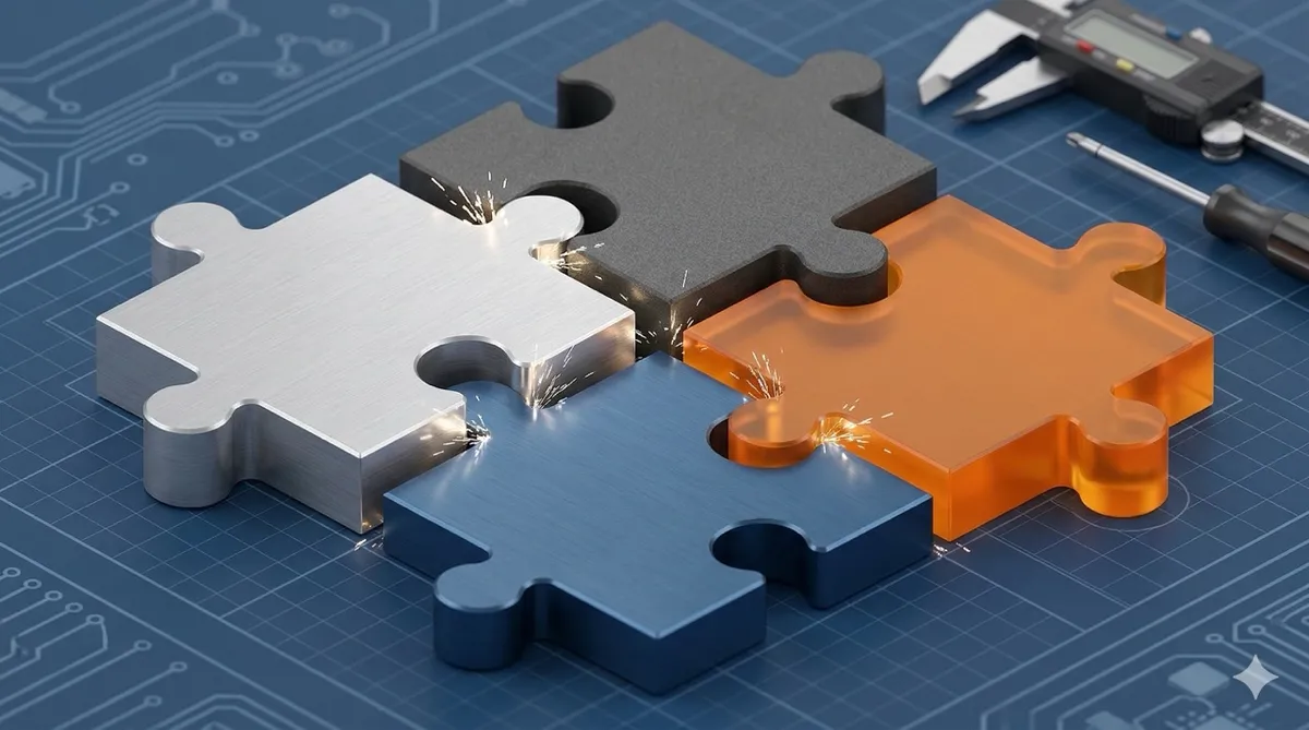 🎨 [ПРОМПТ]: Analytical, precise, pedagogical, structured, professional illustration  of multiple perfectly built puzzle pieces that almost fit together but have tiny gaps at connection points with sparks flying from the misaligned joints, 16:9 aspect ratio, no text, no writing, no letters, tech blog cover