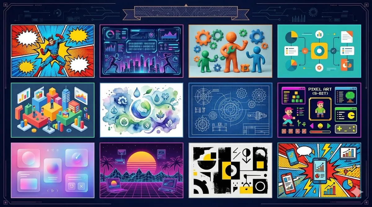 17 визуальных стилей для инфографики в NotebookLM: от ретро-комикса до пластилиновой анимации