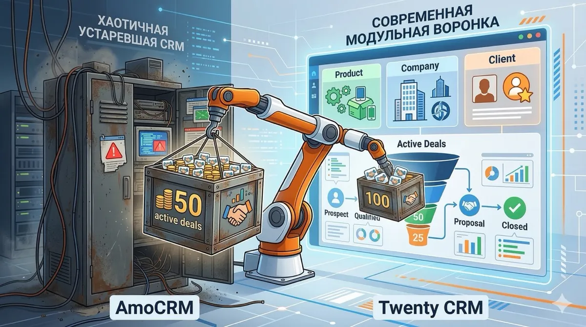 Переезд с amoCRM на Twenty: как почистить хаос, пересобрать воронки и наконец увидеть аналитику