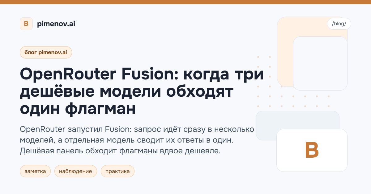 OpenRouter Fusion: когда три дешёвые модели обходят один флагман